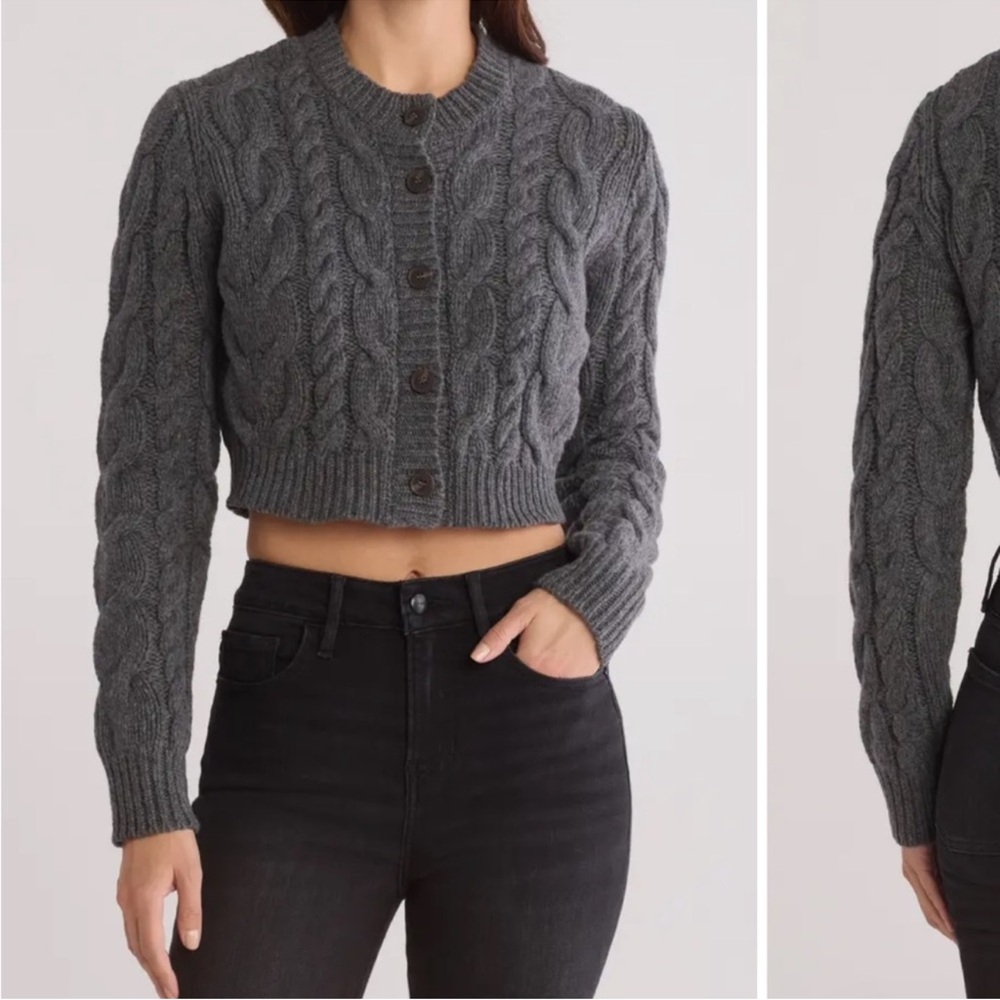 Frame Cable Knit Merino Wool Crop Cardigan